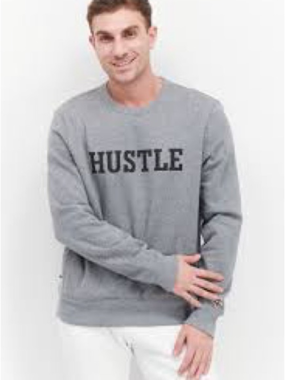 Men's Gray HUSTLE Crewneck Sweatshirt Men’s L - with pockets!
